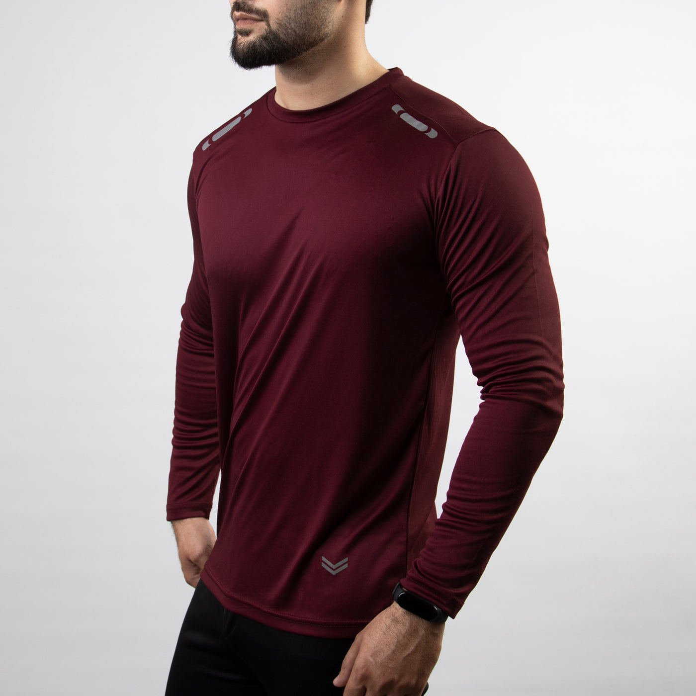 Maroon Quick Dry Full Sleeves T-Shirt with Front Reflectors