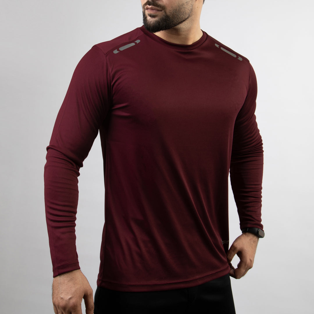 Maroon Quick Dry Full Sleeves T-Shirt with Front Reflectors