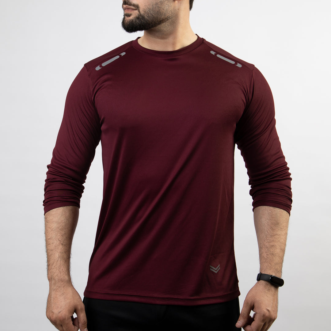 Maroon Quick Dry Full Sleeves T-Shirt with Front Reflectors