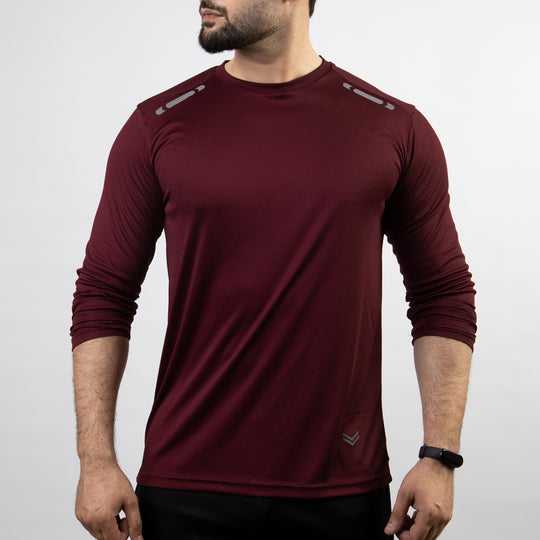 Maroon Quick Dry Full Sleeves T-Shirt with Front Reflectors