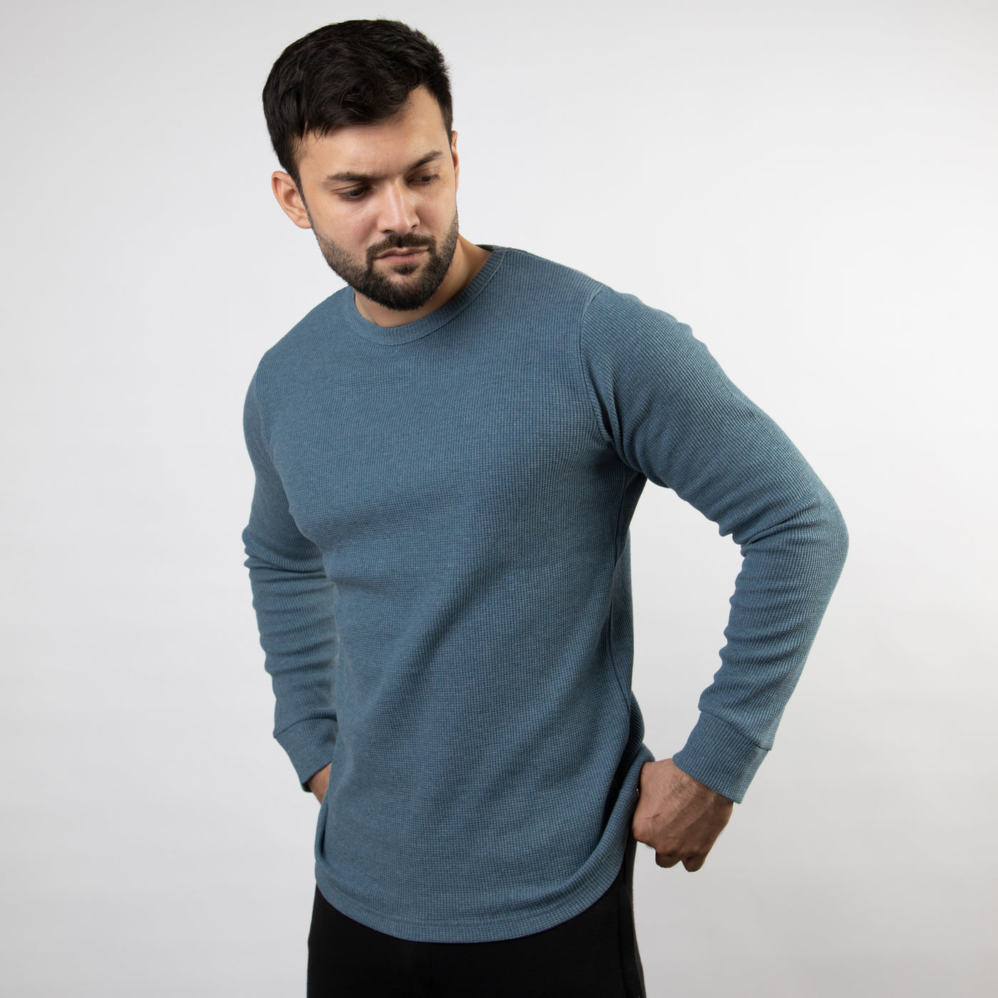 Powder Blue Thermal Full Sleeves Waffle-Knit