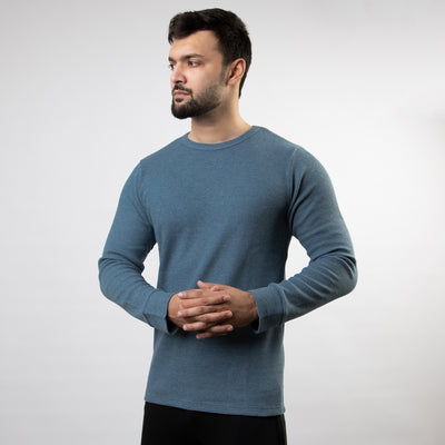Powder Blue Thermal Full Sleeves Waffle-Knit