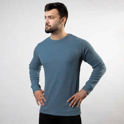 Powder Blue Thermal Full Sleeves Waffle-Knit
