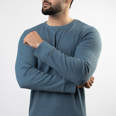 Powder Blue Thermal Full Sleeves Waffle-Knit