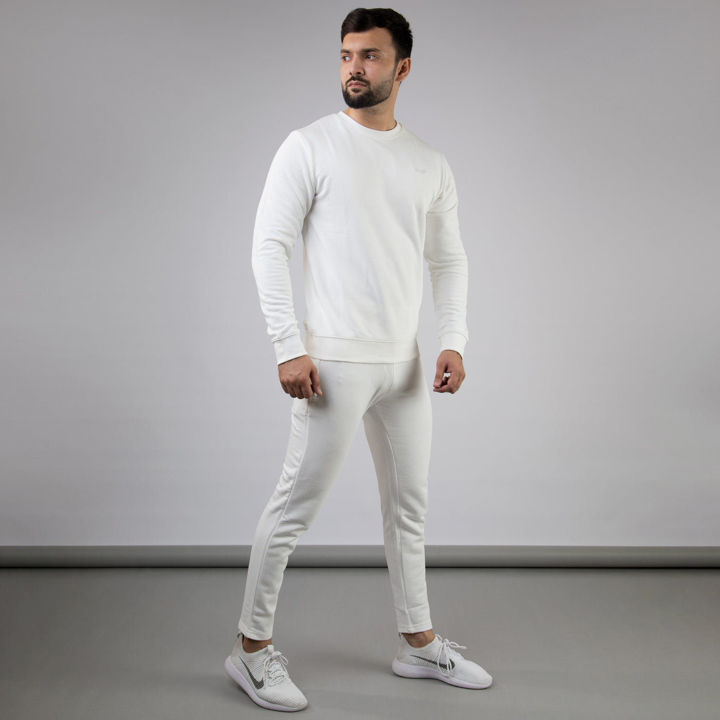 All White Tracksuit with Self Embroidered Logos