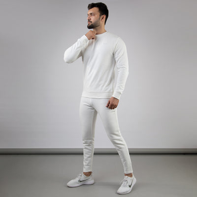 All White Tracksuit with Self Embroidered Logos