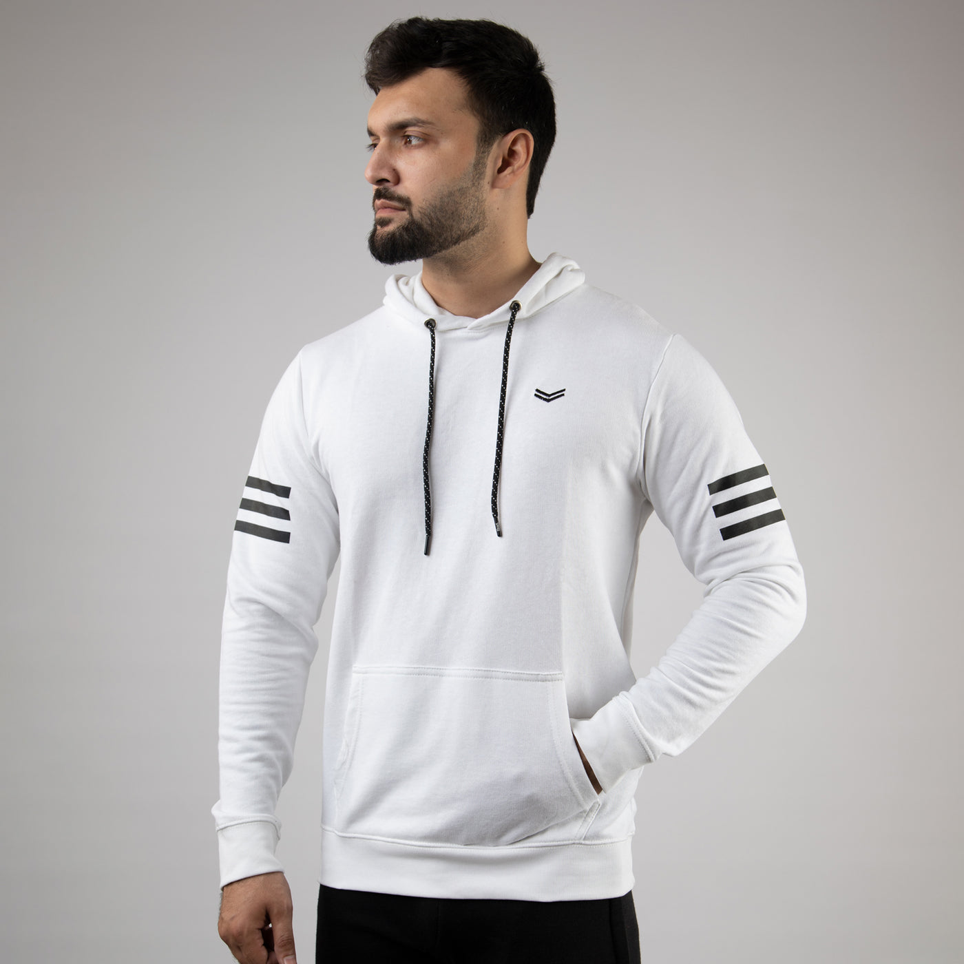 White Hoodie with Black Side Stripes