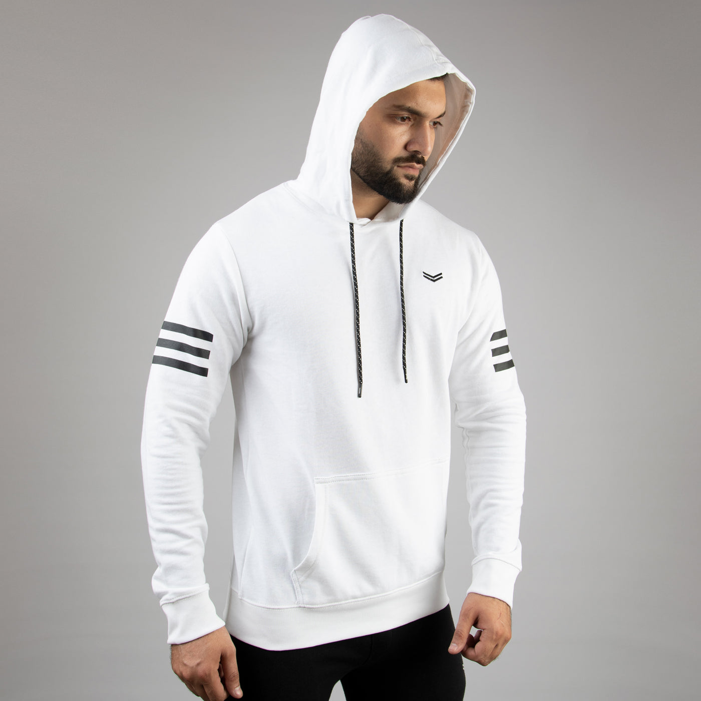 White Hoodie with Black Side Stripes