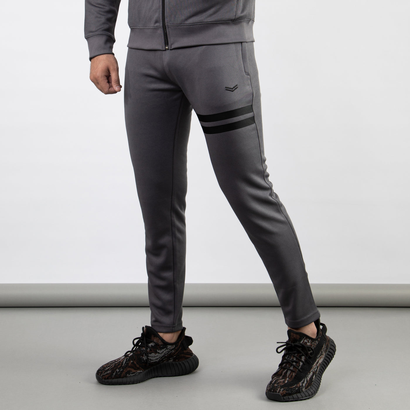 Gray Quick Dry Bottoms with Black Printed Stripes