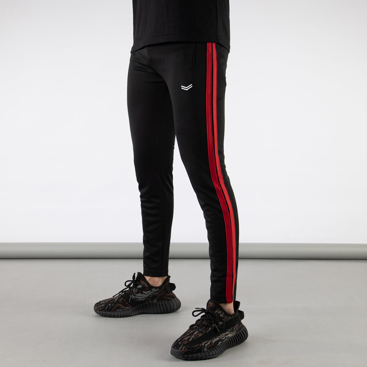 Black Quick Dry Bottoms with Two Narrow Red Stripes