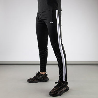 Black Quick Dry Bottoms with Two Narrow White Stripes