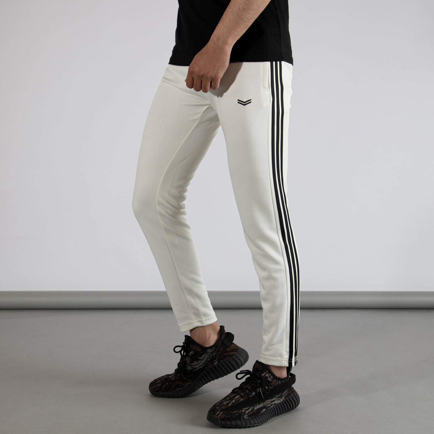 White Quick Dry Bottoms with Three Black Stripes