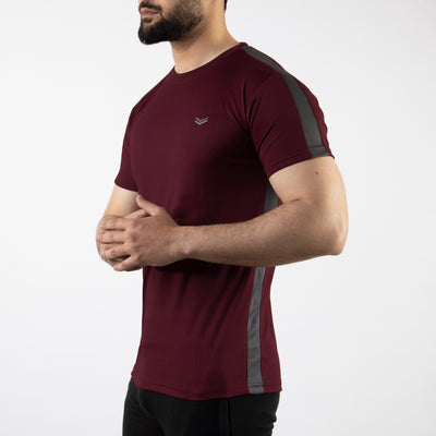 Maroon Hybrid Series Quick Dry T-Shirt with Gray Mesh Panels