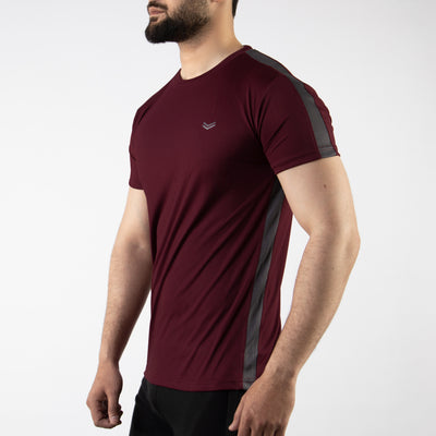 Maroon Hybrid Series Quick Dry T-Shirt with Gray Mesh Panels