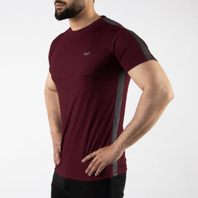 Maroon Hybrid Series Quick Dry T-Shirt with Gray Mesh Panels