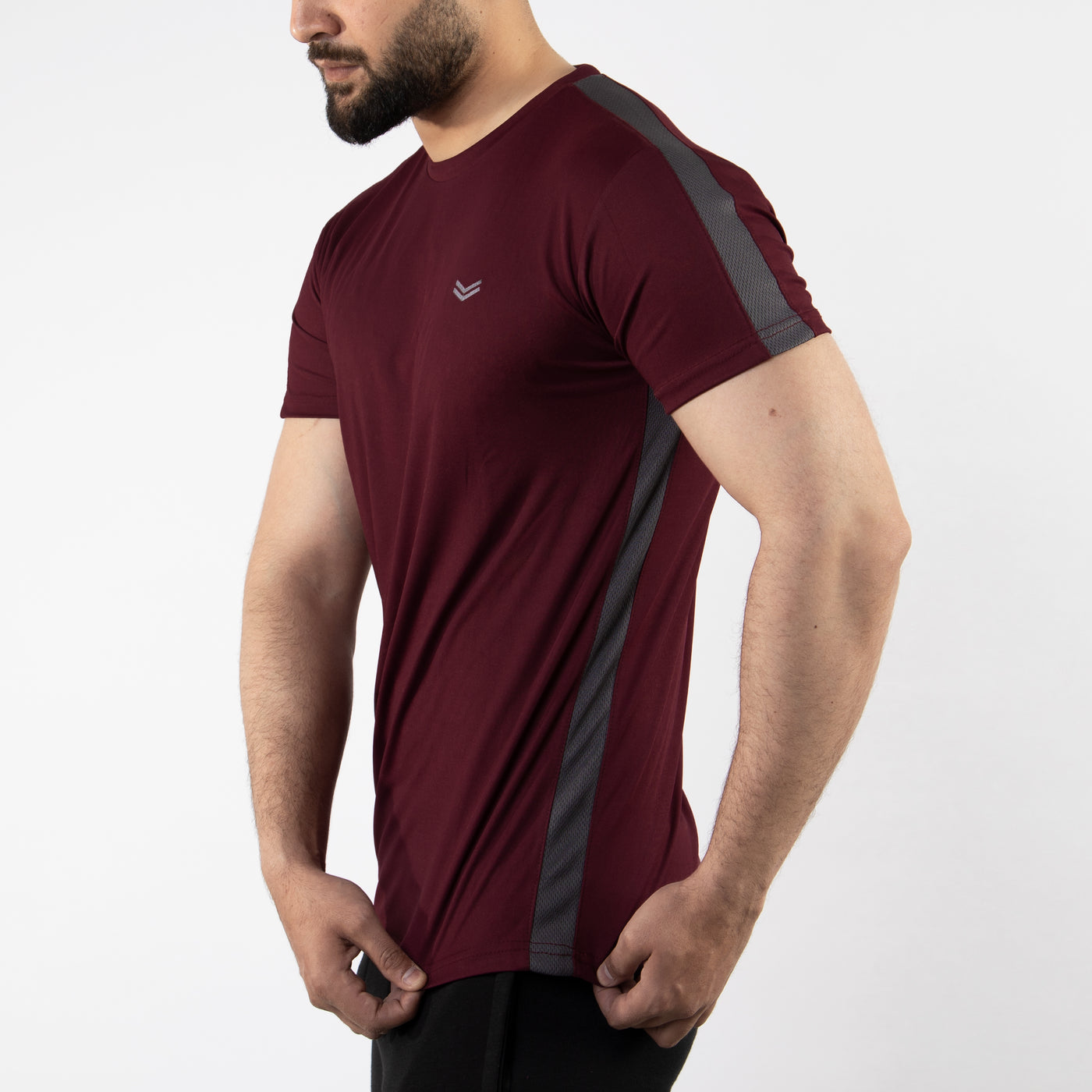 Maroon Hybrid Series Quick Dry T-Shirt with Gray Mesh Panels