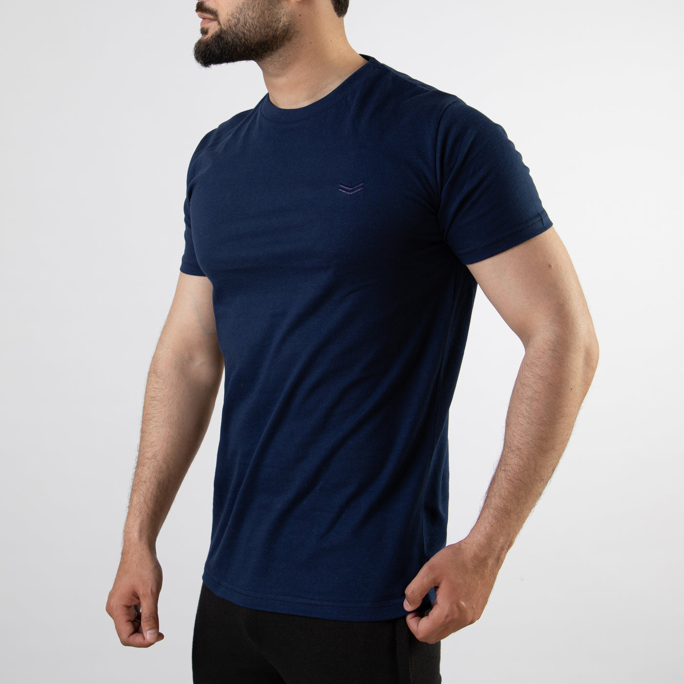 Navy Round-Neck T-Shirt with Self Embroidered Logo