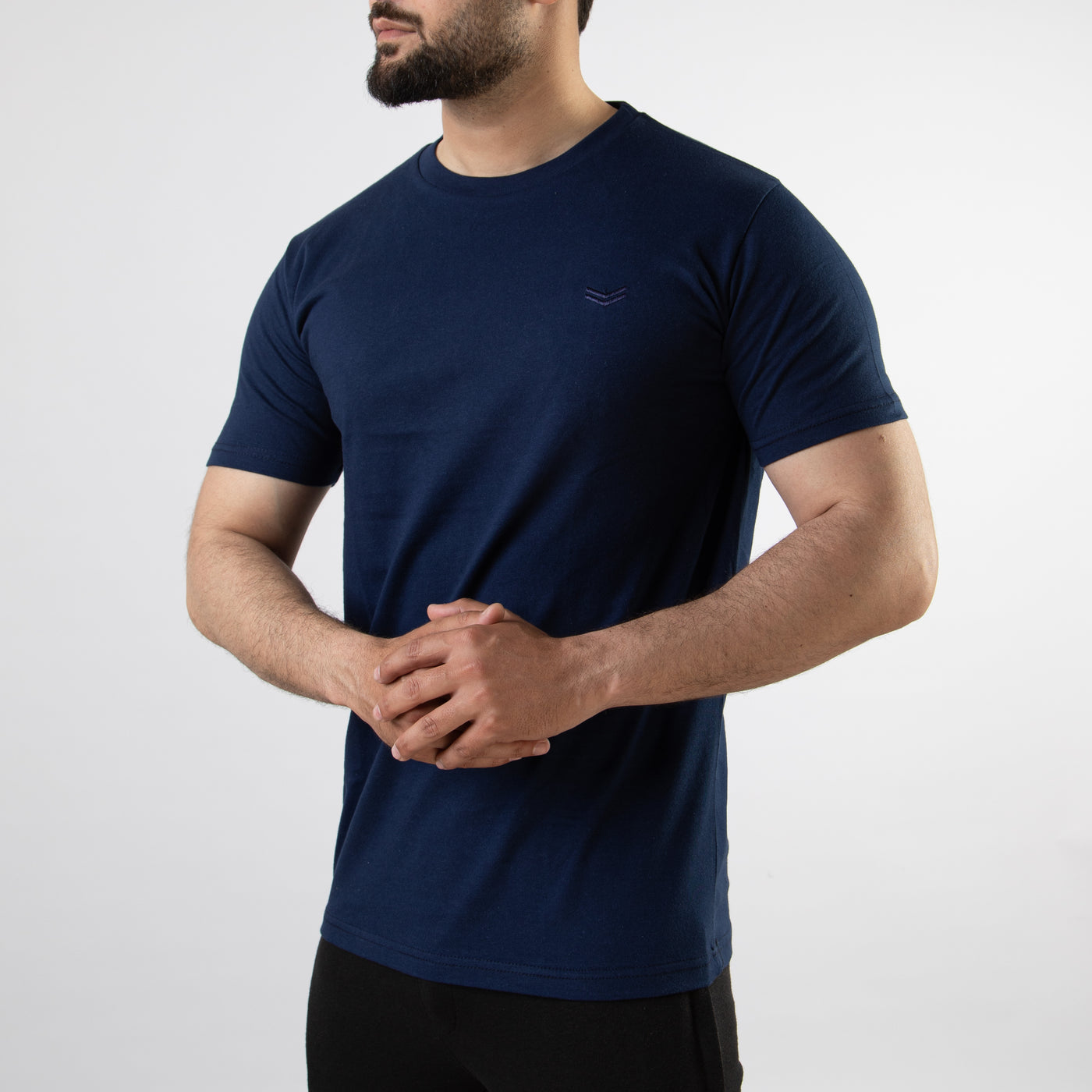 Navy Round-Neck T-Shirt with Self Embroidered Logo