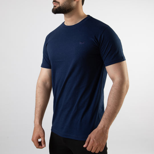 Navy Round-Neck T-Shirt with Self Embroidered Logo