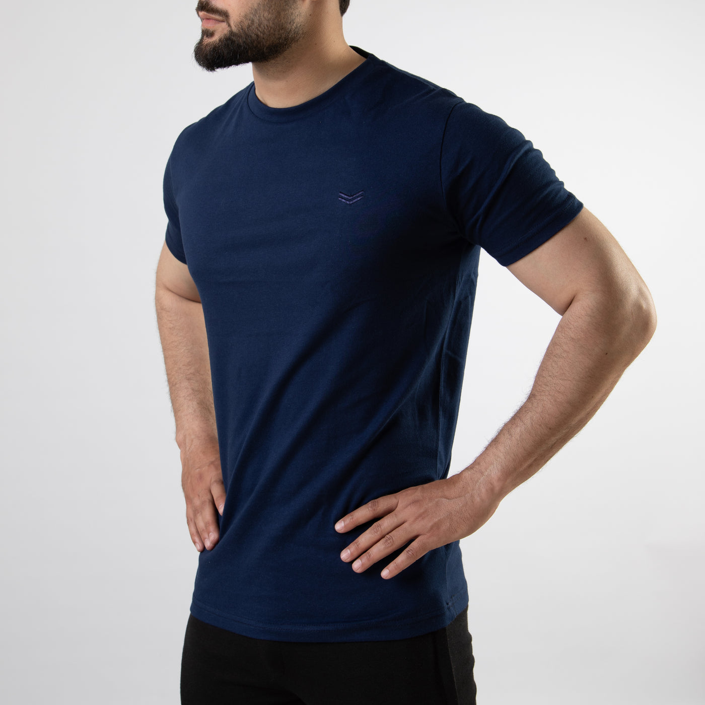 Navy Round-Neck T-Shirt with Self Embroidered Logo