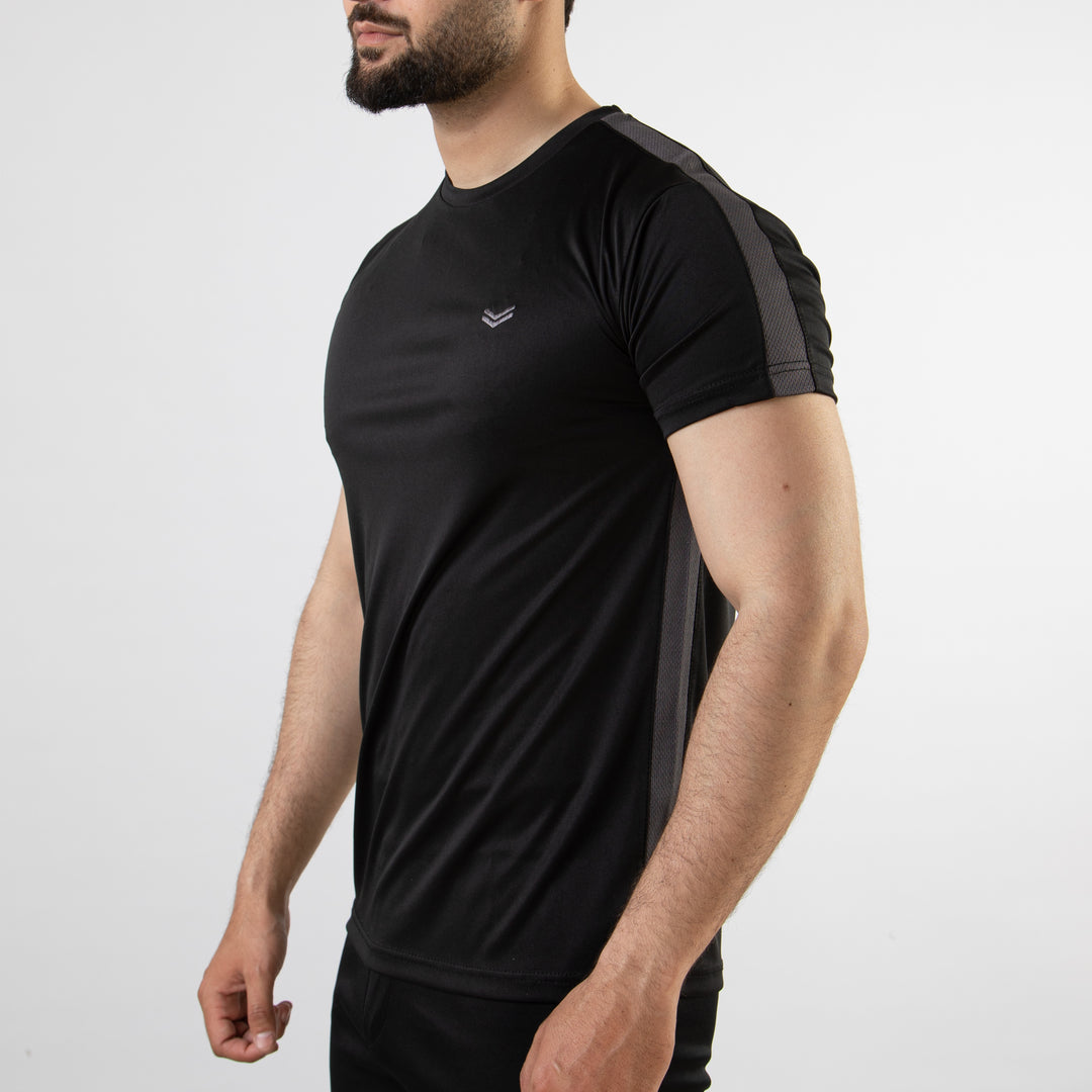 Black Hybrid Series Quick Dry T-Shirt with Gray Mesh Panels — view 2