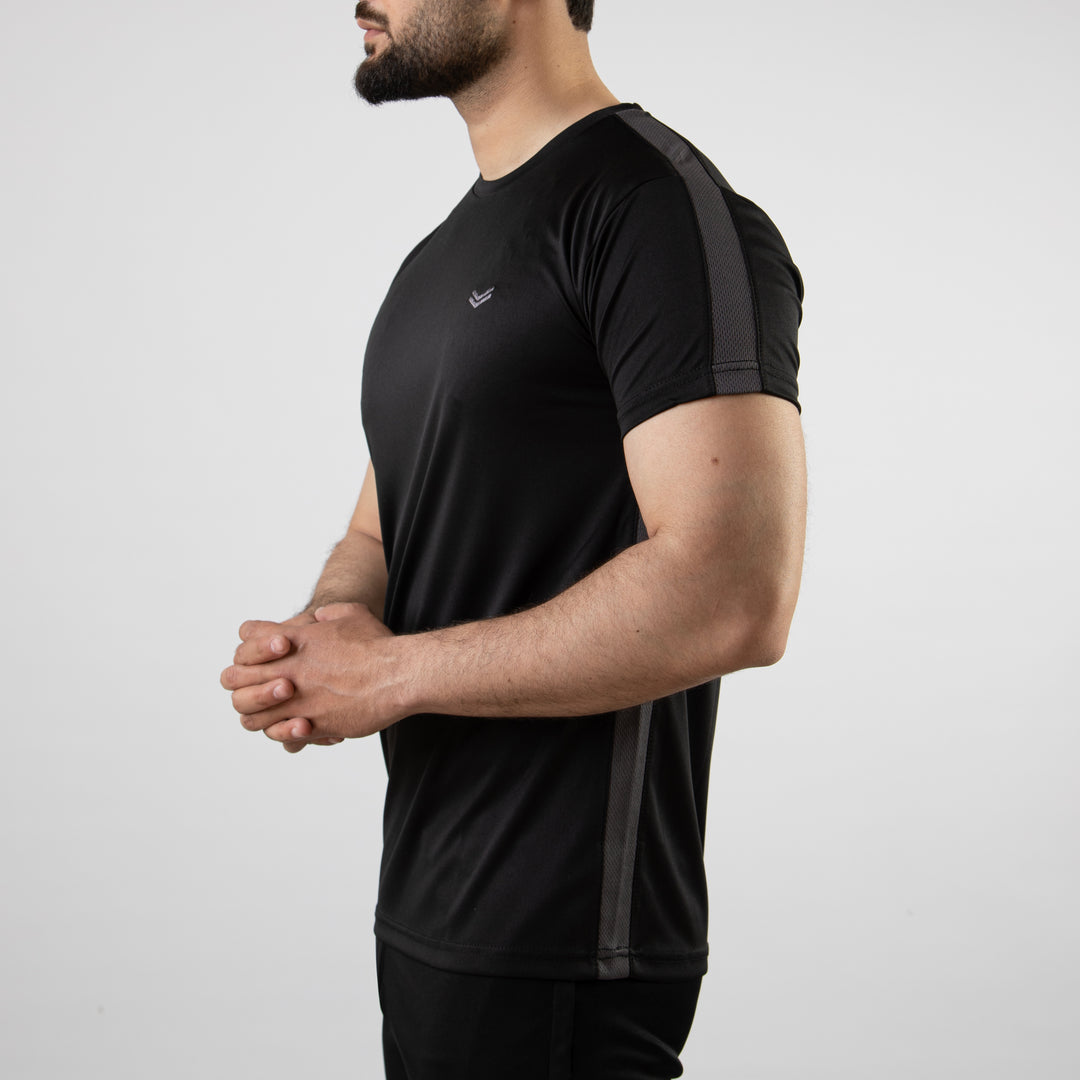 Black Hybrid Series Quick Dry T-Shirt with Gray Mesh Panels — view 4