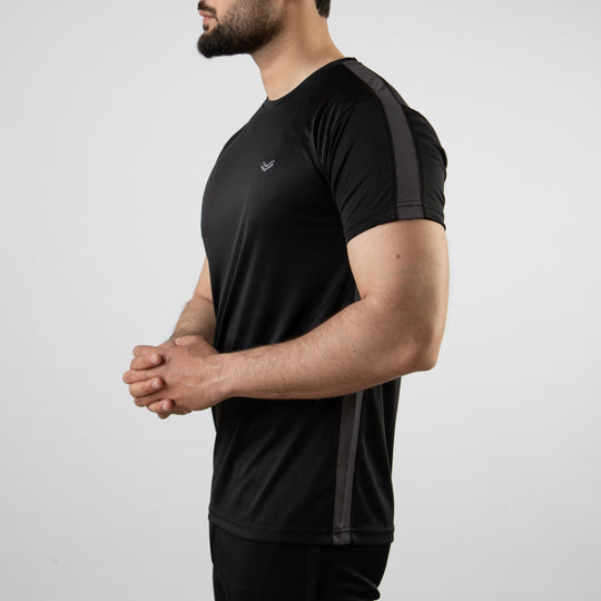 Black Hybrid Series Quick Dry T-Shirt with Gray Mesh Panels — view 4