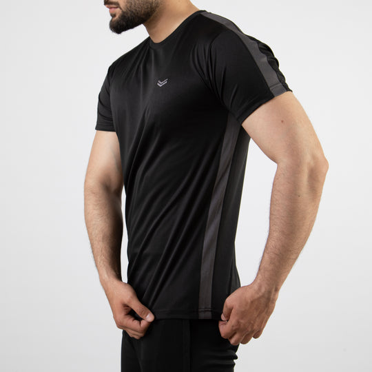 Black Hybrid Series Quick Dry T-Shirt with Gray Mesh Panels