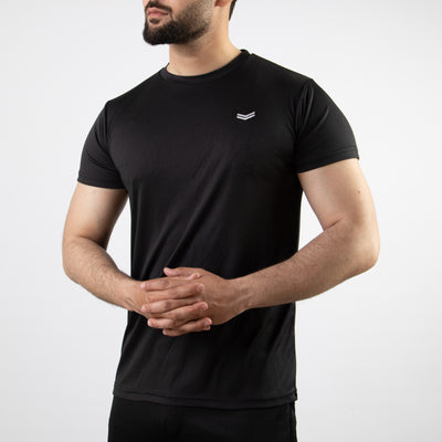 Plain Black Quick Dry T-Shirt with Embroidered Logo