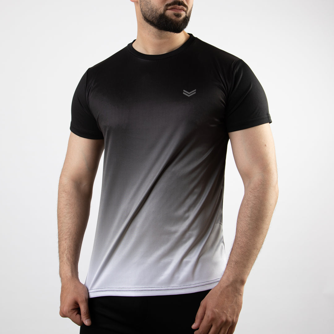 Premium White &amp; Black Gradient Quick Dry T-Shirt
