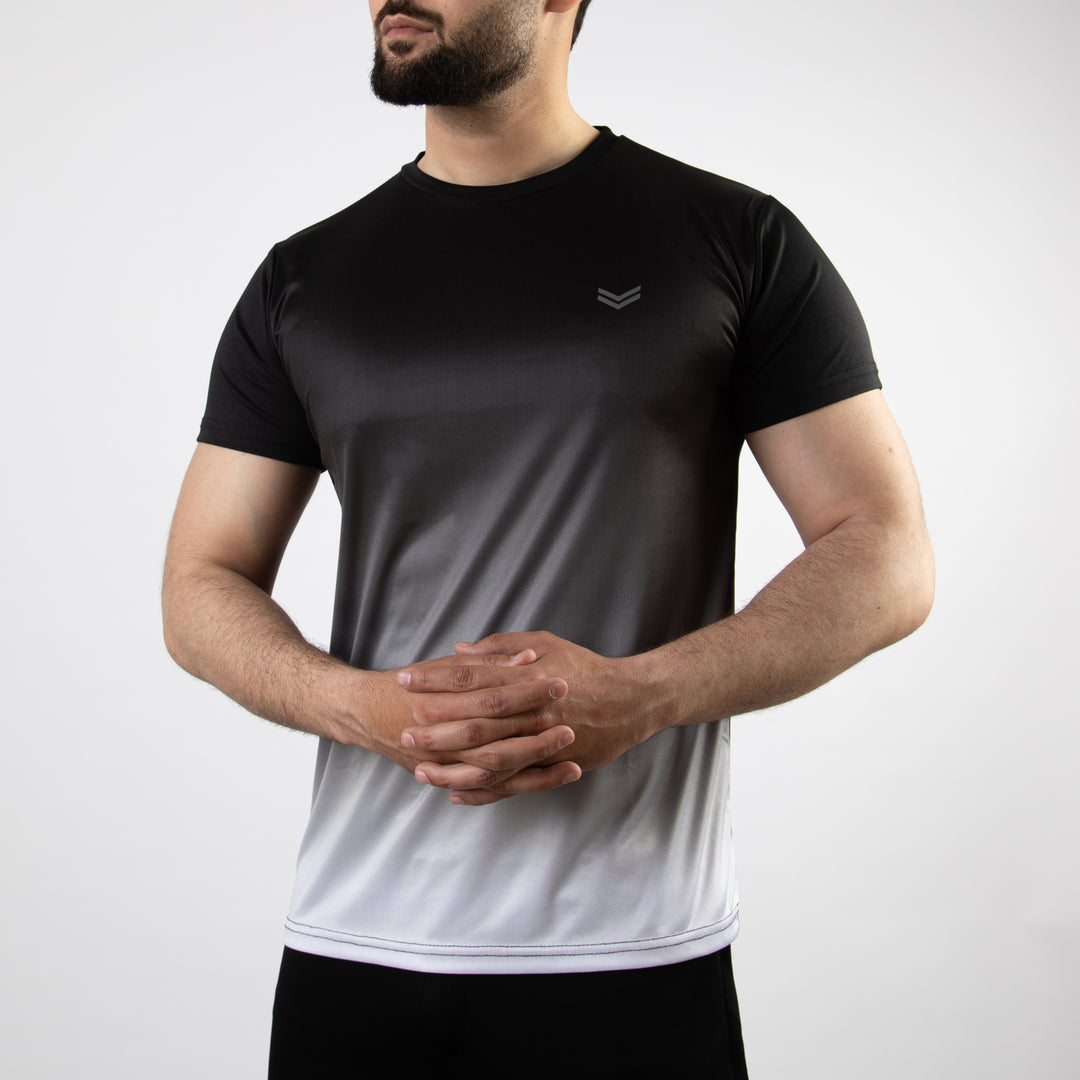 Premium White &amp; Black Gradient Quick Dry T-Shirt