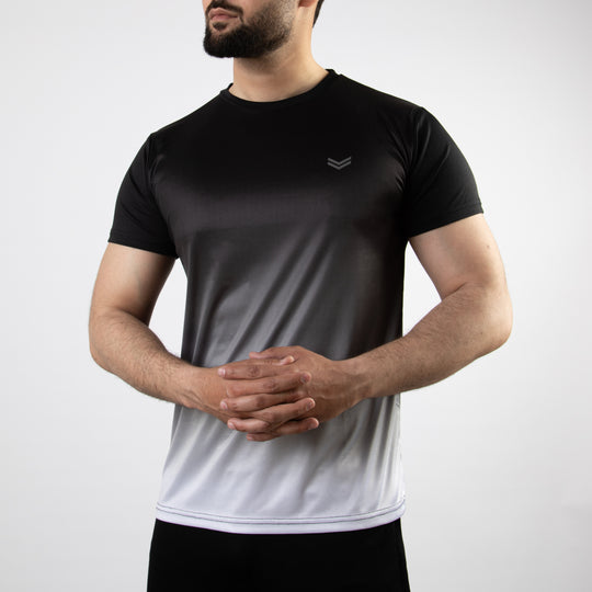 Premium White &amp; Black Gradient Quick Dry T-Shirt