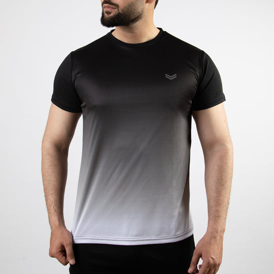 Premium White &amp; Black Gradient Quick Dry T-Shirt