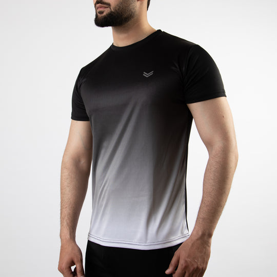 Premium White &amp; Black Gradient Quick Dry T-Shirt