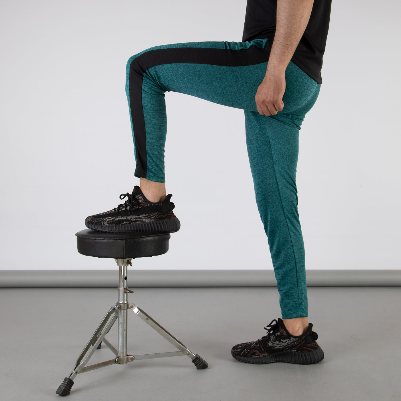 Teal Melange Quick Dry Bottoms with Black Panel