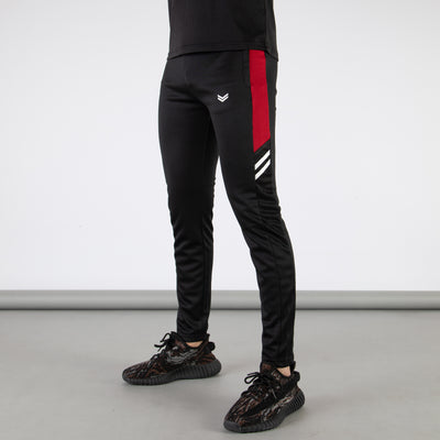 Black Quick Dry Hybrid Bottoms with Short Red Mesh Panels & Two Stripes