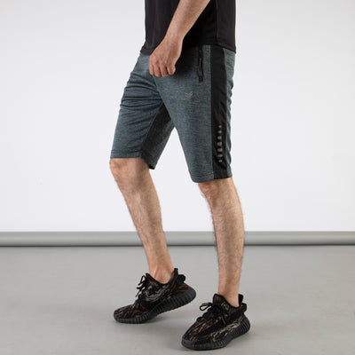 Gray Textured Quick Dry Shorts with Black Panels & Reflective Detailing