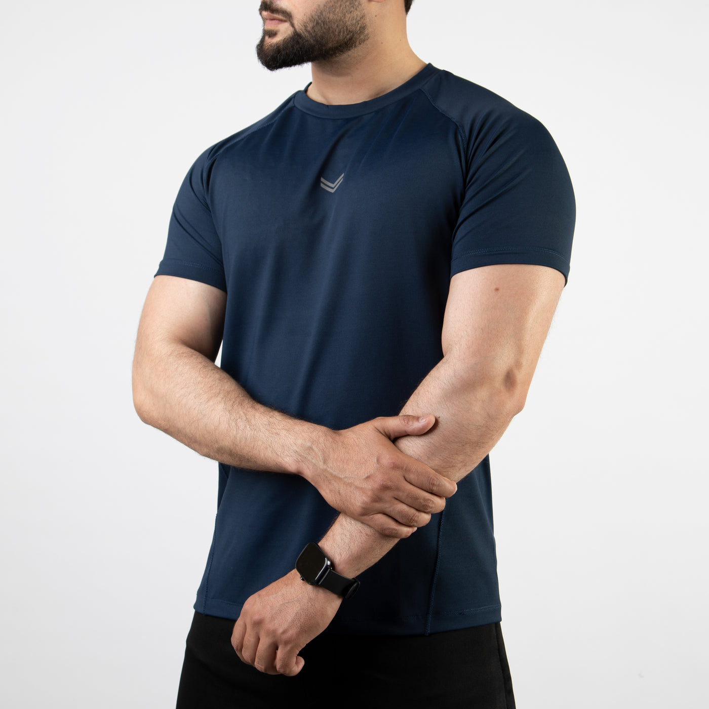 Navy 4-Way Stretch Training T-Shirt with Reflective Logo