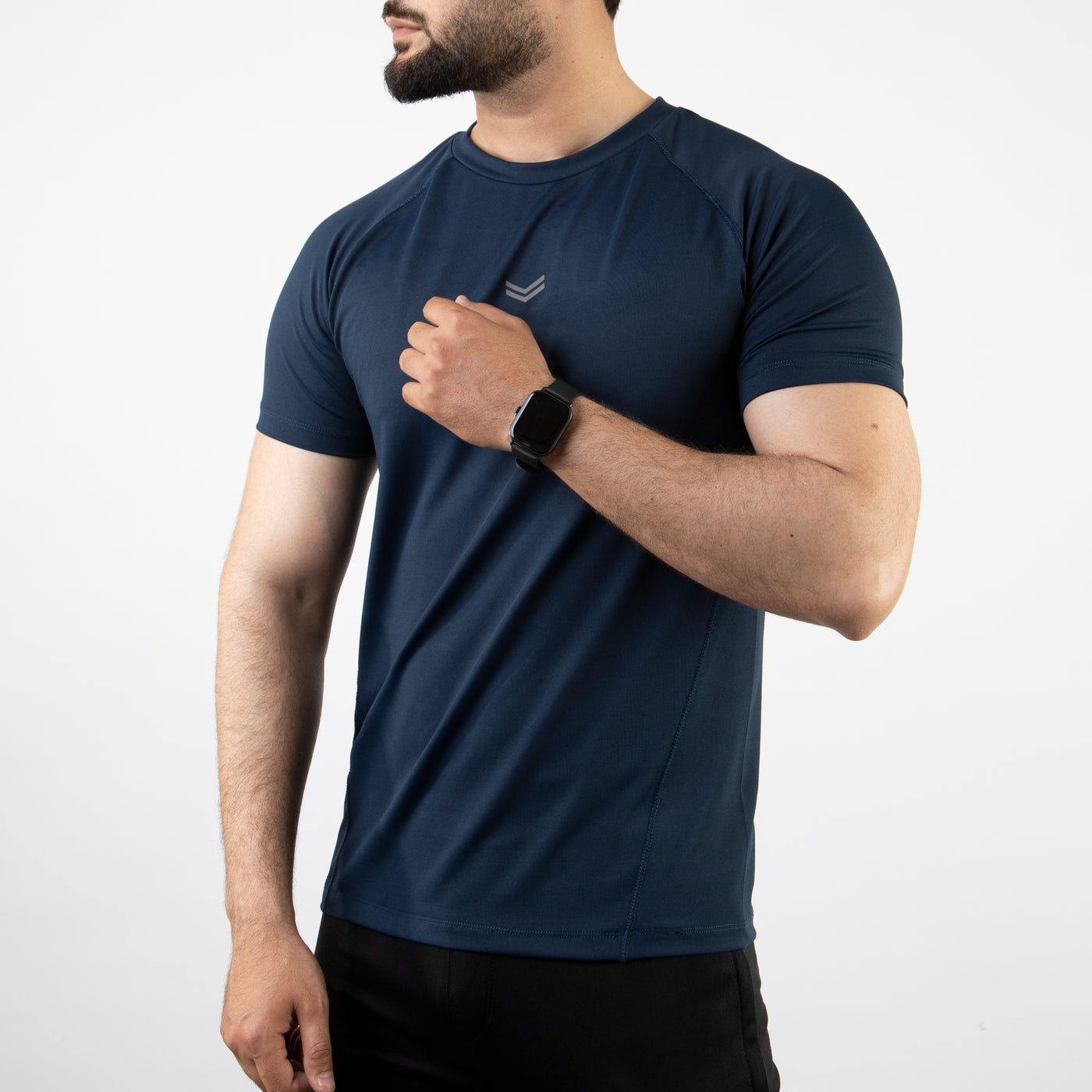 Navy 4-Way Stretch Training T-Shirt with Reflective Logo