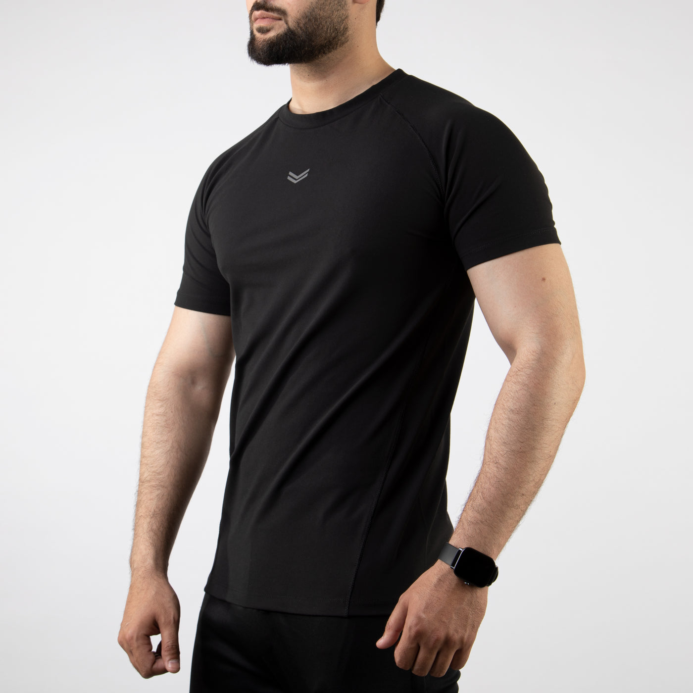 Black 4-Way Stretch Training T-Shirt with Reflective Logo