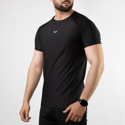 Black Lycra Mesh 4-Way Stretch Training T-Shirt with Reflective Logo