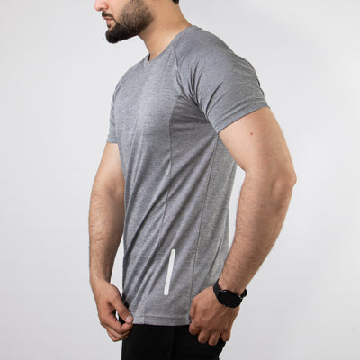 Textured Gray Quick Dry T-Shirt with Reflective Detailing