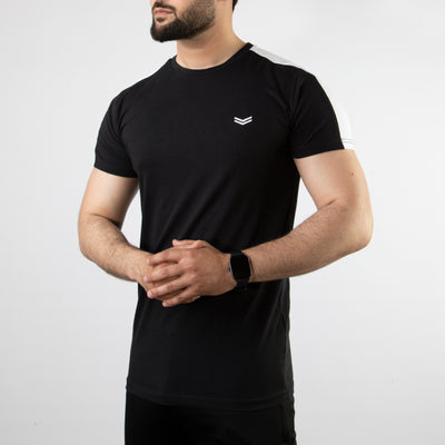 Black Lycra Cotton T-Shirt with White Shoulder Panels