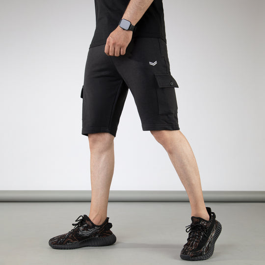 Solid Black Cargo Shorts
