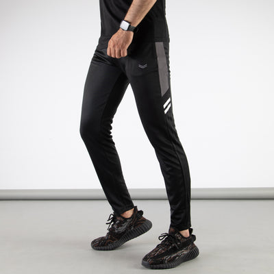 Black Quick Dry Hybrid Bottoms with Short Gray Mesh Panels & Two Stripes