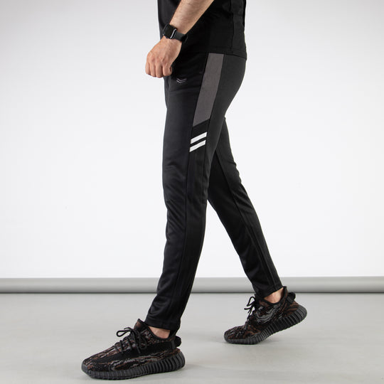 Black Quick Dry Hybrid Bottoms with Short Gray Mesh Panels &amp; Two Stripes