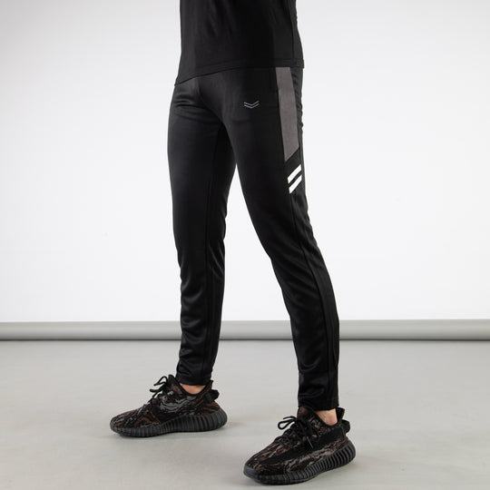 Black Quick Dry Hybrid Bottoms with Short Gray Mesh Panels &amp; Two Stripes