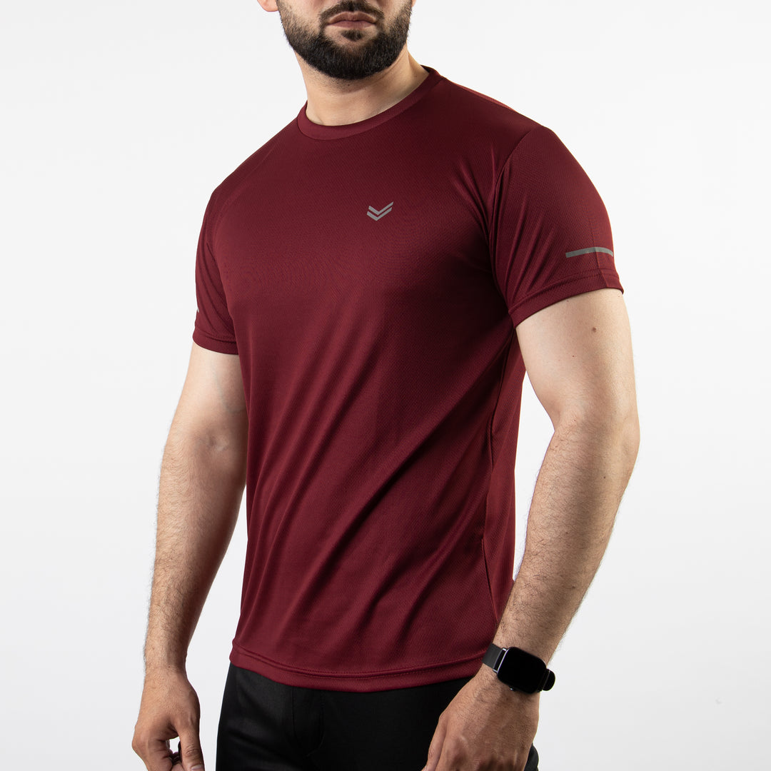 Maroon Mesh Quick Dry T-Shirt With Reflective Detailing