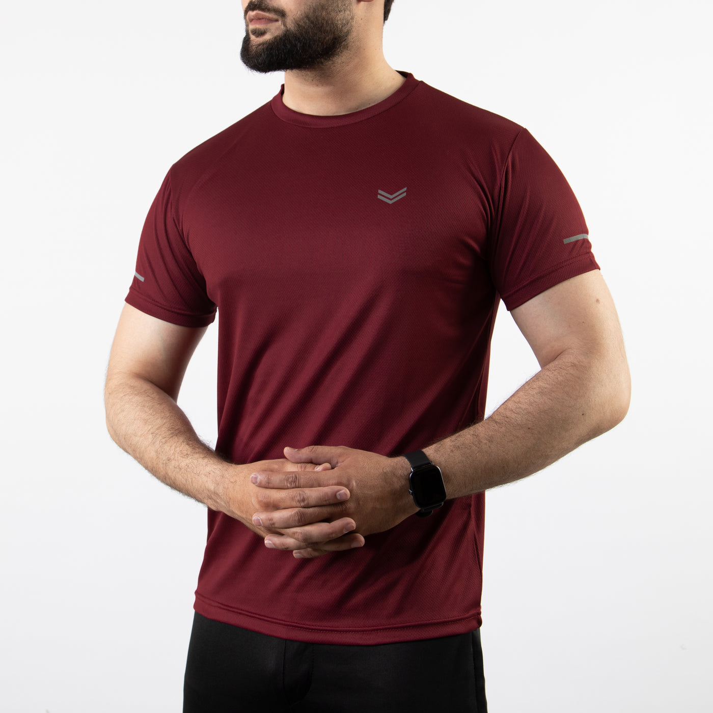 Maroon Mesh Quick Dry T-Shirt With Reflective Detailing