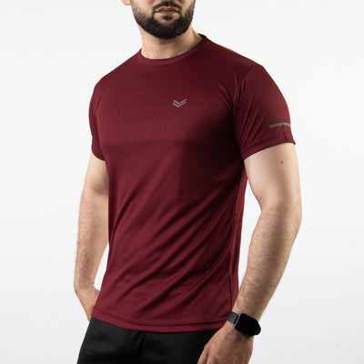 Maroon Mesh Quick Dry T-Shirt With Reflective Detailing